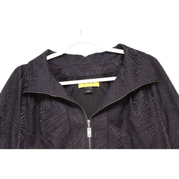 St. John Jacket Size Medium Textured Puff Sleeve Black Career Business Luxury - Picture 2 of 14